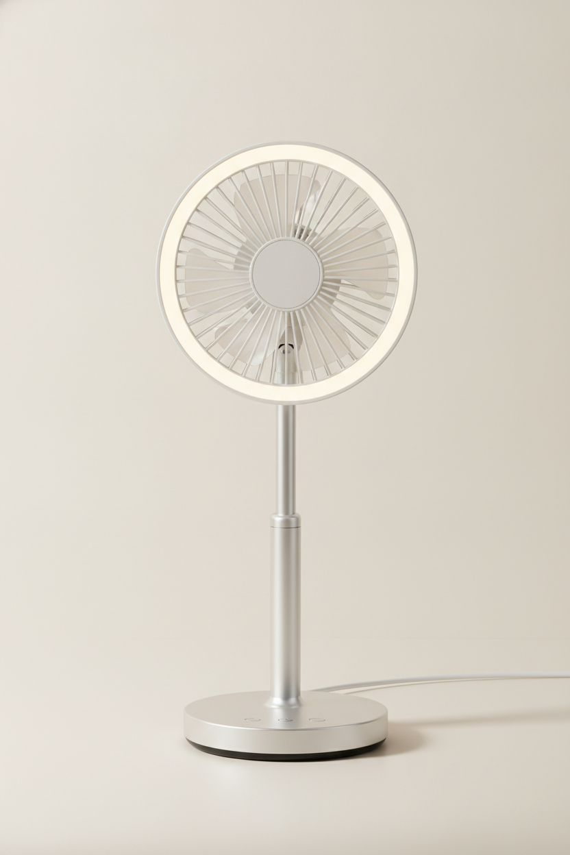 Bedside mini fan with integrated night light ring