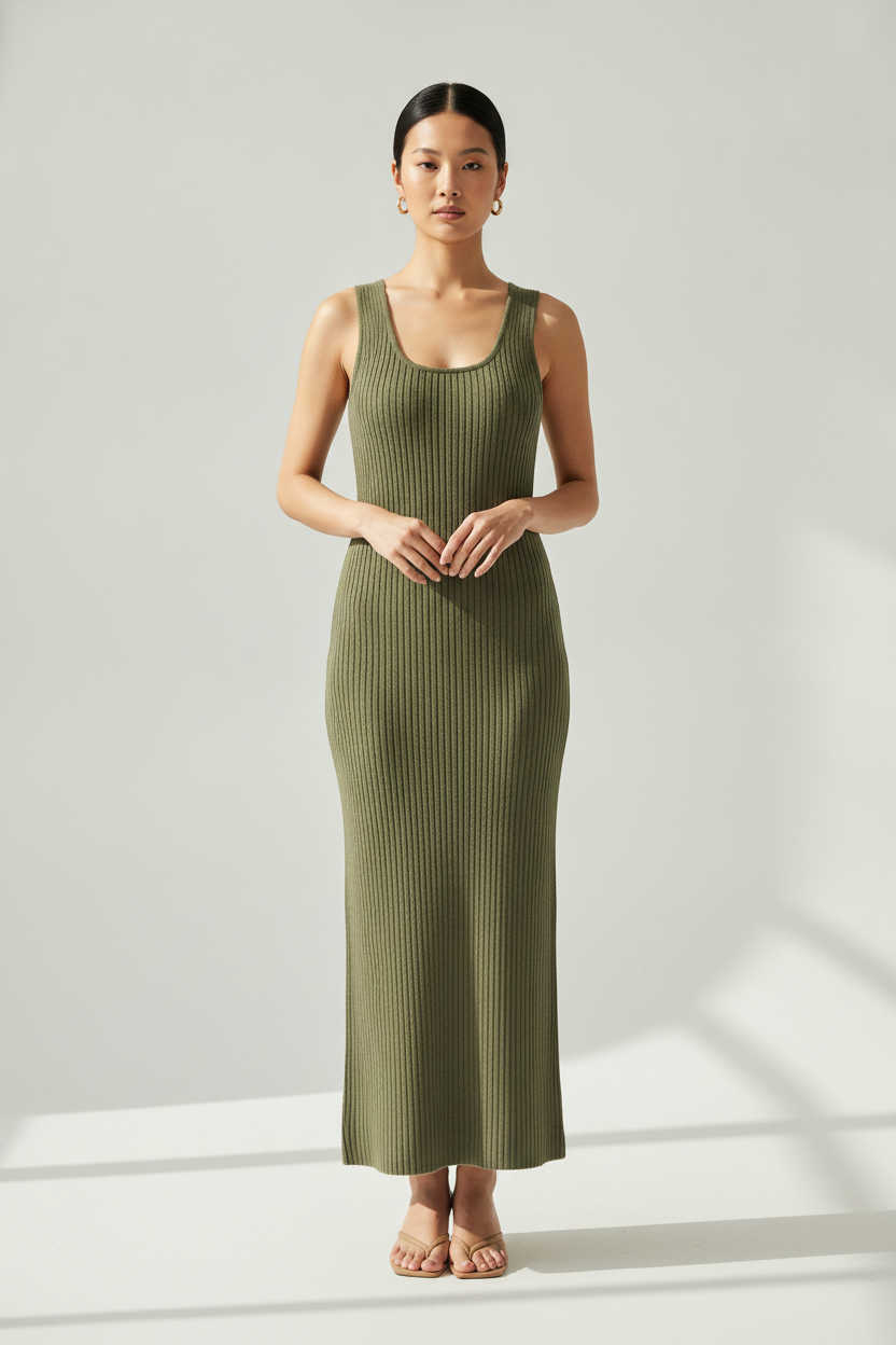 Textured rib tank dress with a clean body-skimming fit
